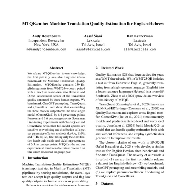 MTQE.en-he: Machine Translation Quality Estimation for English-Hebrew ...