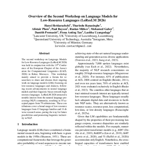 Overview of the Second Workshop on Language Models for Low-Resource ...