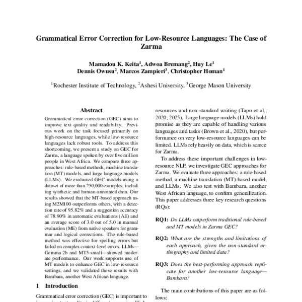Grammatical Error Correction for Low-Resource Languages: The Case of ...