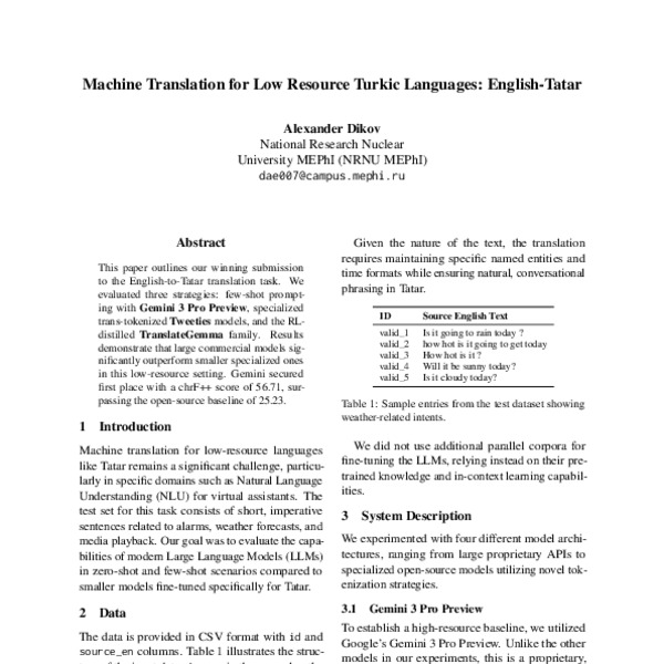 Machine Translation for Low Resource Turkic Languages: English-Tatar ...