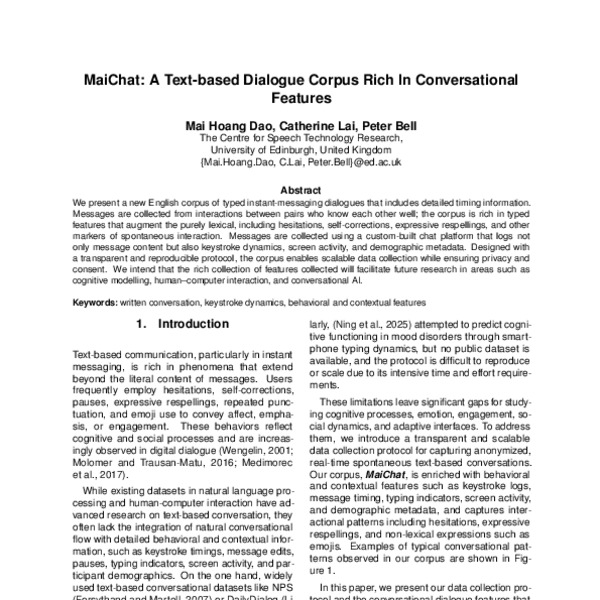 MaiChat: A Text-based Dialogue Corpus Rich in Conversational Features ...