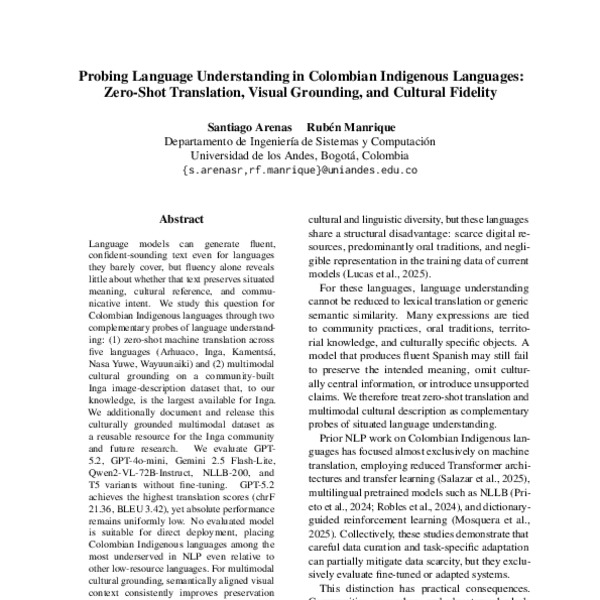 Probing Language Understanding in Colombian Indigenous Languages: Zero ...