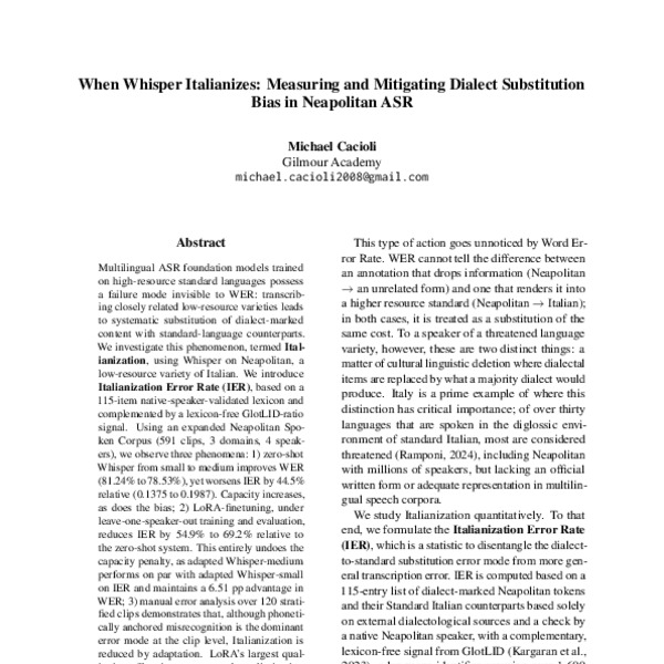 When Whisper Italianizes: Measuring and Mitigating Dialect Substitution ...