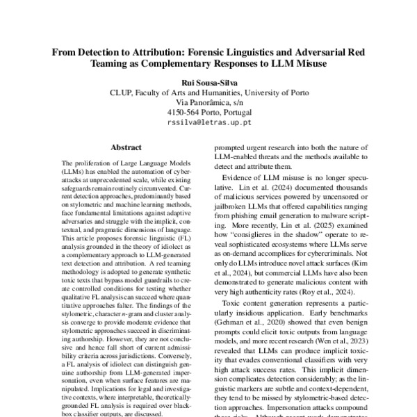 From Detection to Attribution: Forensic Linguistics and Adversarial Red Teaming as Complementary Responses to LLM Misuse