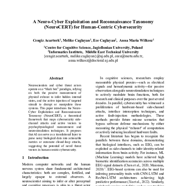 A Neuro-Cyber Exploitation and Reconnaissance Taxonomy (NeuroCERT) for Human-Centric Cybersecurity