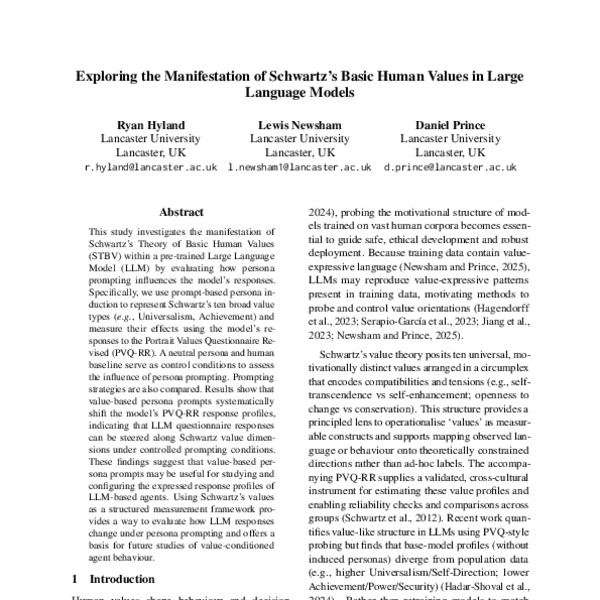 Exploring the Manifestation of Schwartz’s Basic Human Values in Large Language Models