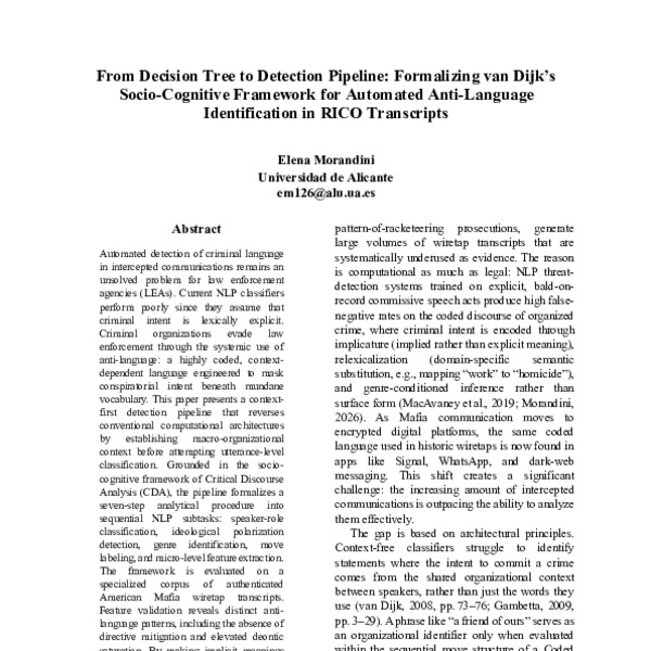 From Decision Tree to Detection Pipeline: Formalizing van Dijk’s Socio-Cognitive Framework for Automated Anti-Language Identification in RICO Transcripts
