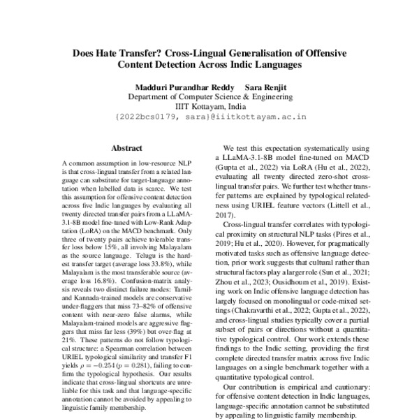Does Hate Transfer? Cross-Lingual Generalisation of Offensive Content Detection Across Indic Languages