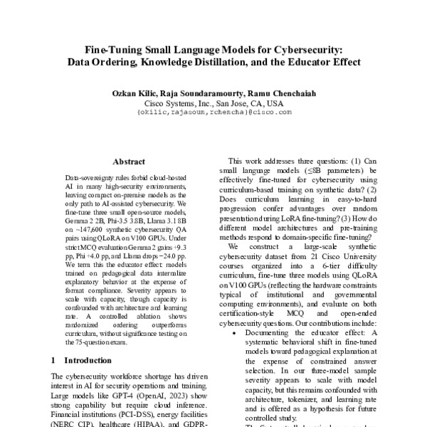 Fine-Tuning Small Language Models for Cybersecurity: Data Ordering, Knowledge Distillation, and the Educator Effect