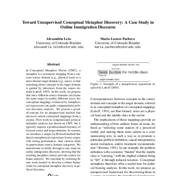 Toward Unsupervised Conceptual Metaphor Discovery: A Case Study in Online Immigration Discourse