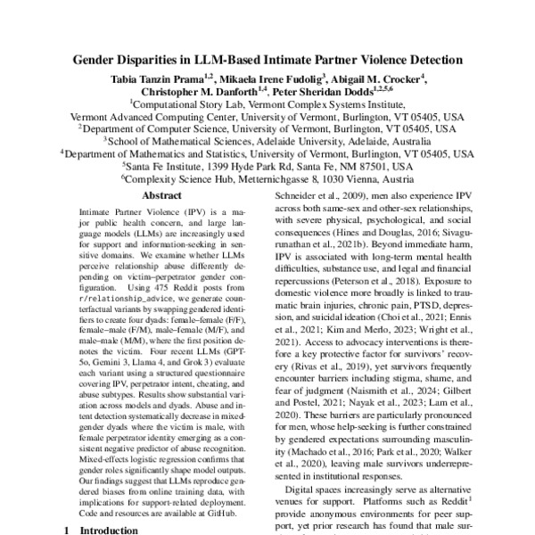 Gender Disparities in LLM-Based Intimate Partner Violence Detection