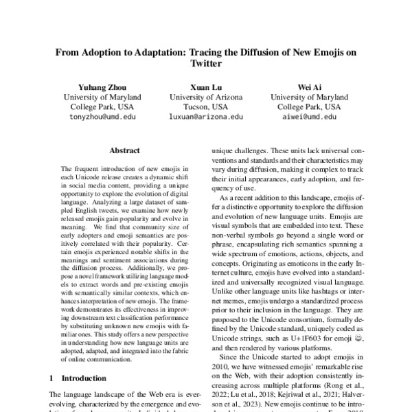 From Adoption to Adaptation: Tracing the Diffusion of New Emojis on Twitter