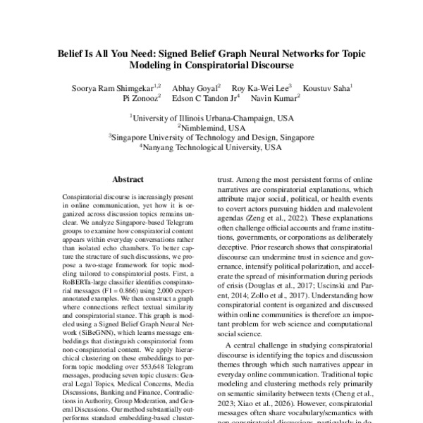 Belief Is All You Need: Signed Belief Graph Neural Networks for Topic Modeling in Conspiratorial Discourse