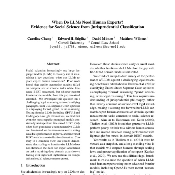 When Do LLMs Need Human Experts? Evidence for Social Science from Jurisprudential Classification