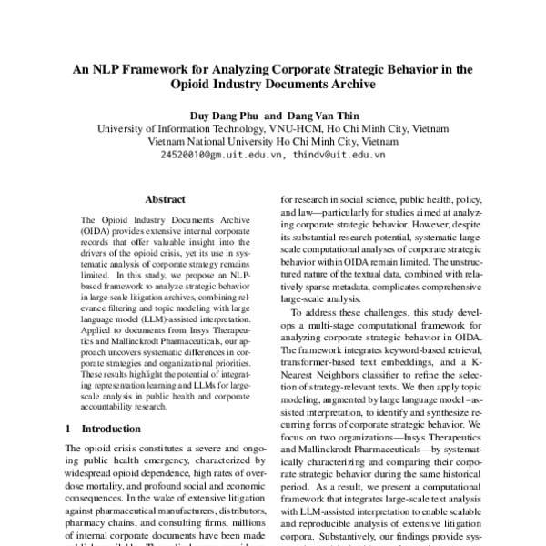 An NLP Framework for Analyzing Corporate Strategic Behavior in the Opioid Industry Documents Archive