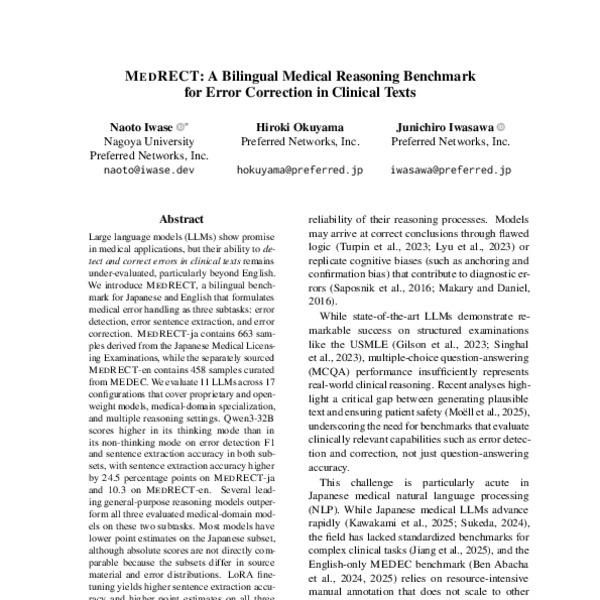 MedRECT: A Bilingual Medical Reasoning Benchmark for Error Correction ...