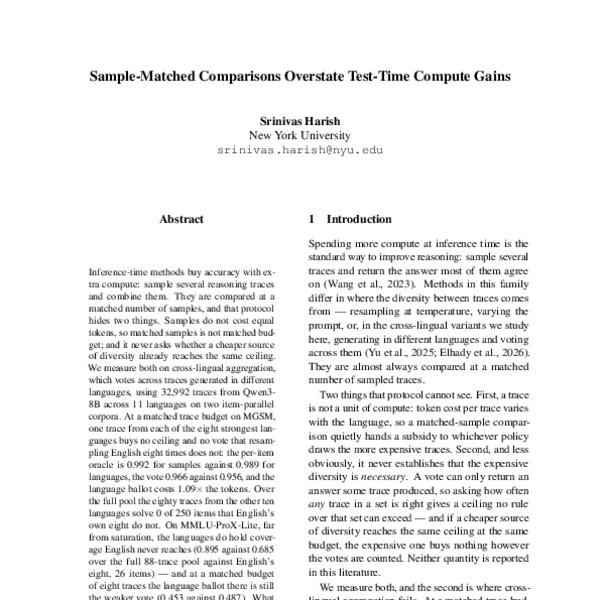 Sample-Matched Comparisons Overstate Test-Time Compute Gains - ACL ...