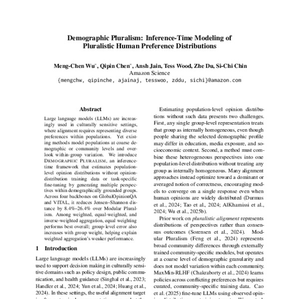 Demographic Pluralism: Inference-Time Modeling of Pluralistic Human ...