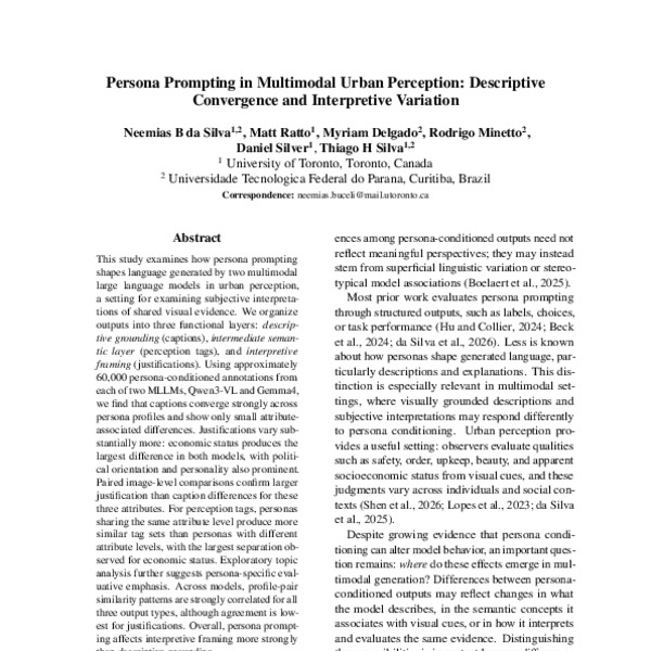 Persona Prompting in Multimodal Urban Perception: Descriptive ...