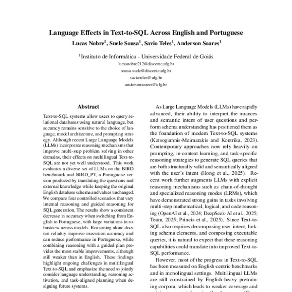 Language Effects in Text-to-SQL Across English and Portuguese - ACL ...