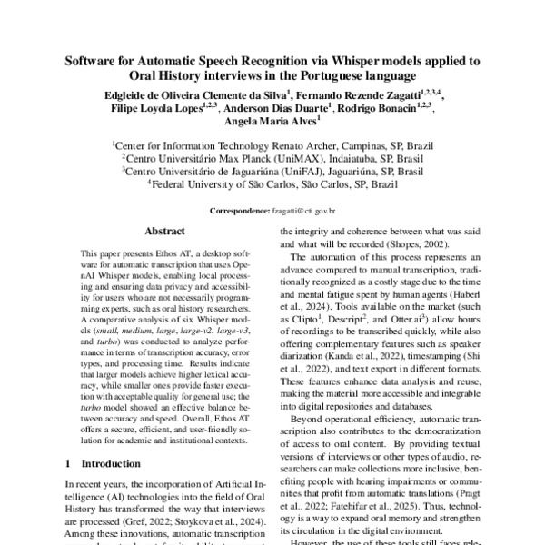 Software for Automatic Speech Recognition via Whisper models applied to ...