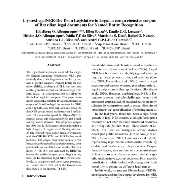 UlyssesLegalNER-Br: from Legislative to Legal, a comprehensive corpus ...