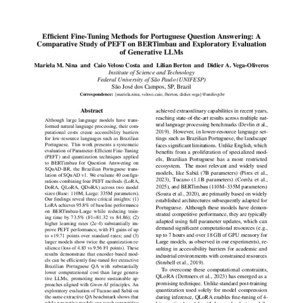 Efficient Fine-Tuning Methods for Portuguese Question Answering: A ...