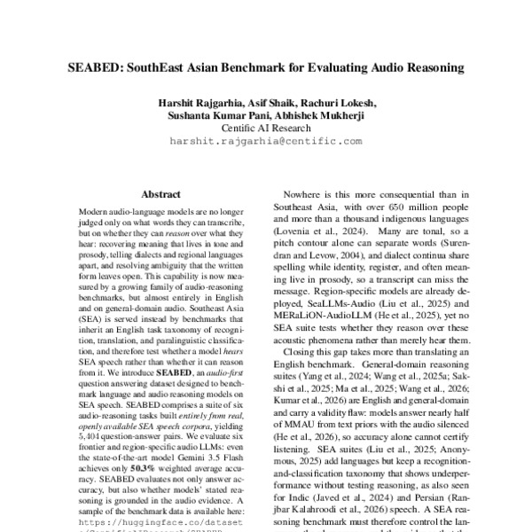 SEABED: SouthEast Asian Benchmark for Evaluating Audio Reasoning - ACL ...