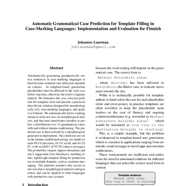 Automatic Grammatical Case Prediction for Template Filling in Case ...
