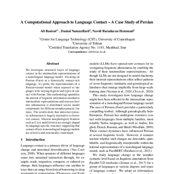 A Computational Approach to Language Contact – A Case Study of Persian ...