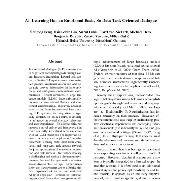 All Learning Has an Emotional Basis, So Does Task-Oriented Dialogue