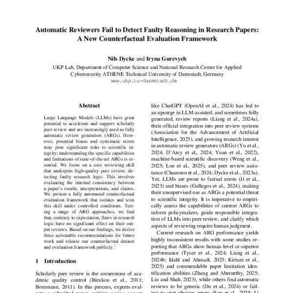 Automatic Reviewers Fail to Detect Faulty Reasoning in Research Papers: A New Counterfactual Evaluation Framework