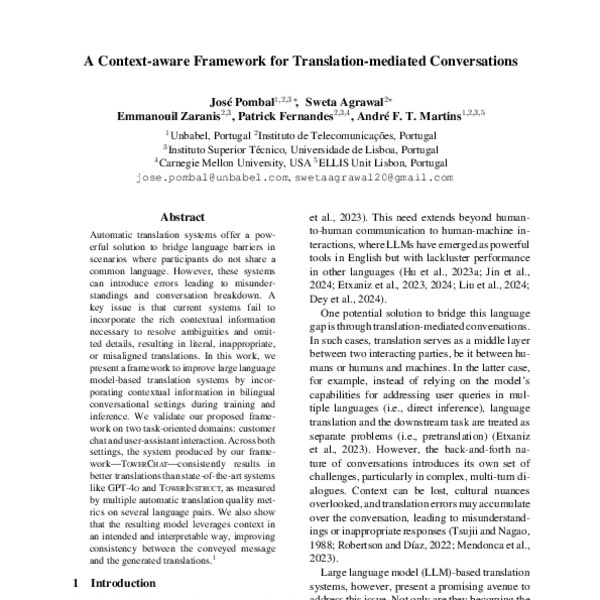 A Context-aware Framework for Translation-mediated Conversations