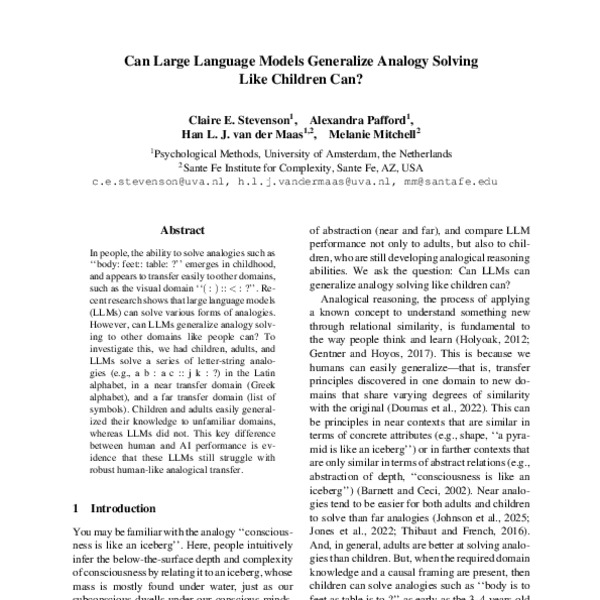Can Large Language Models Generalize Analogy Solving Like Children Can?