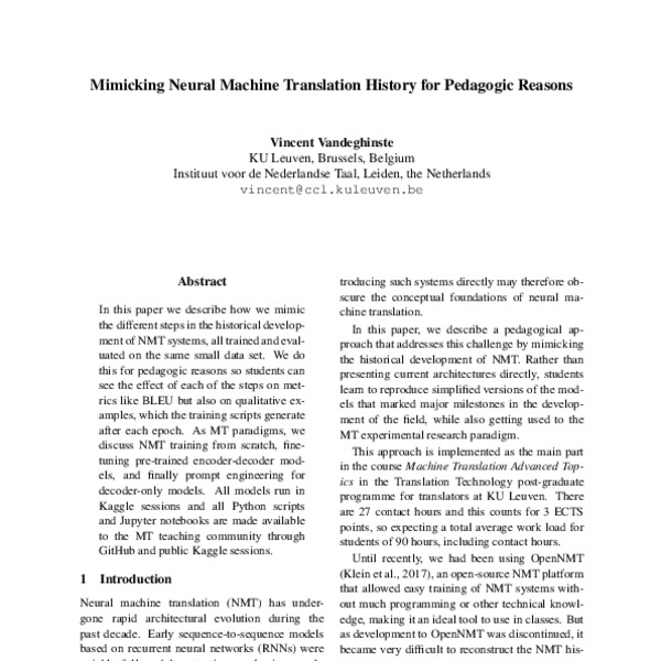 Mimicking Neural Machine Translation History for Pedagogic Reasons