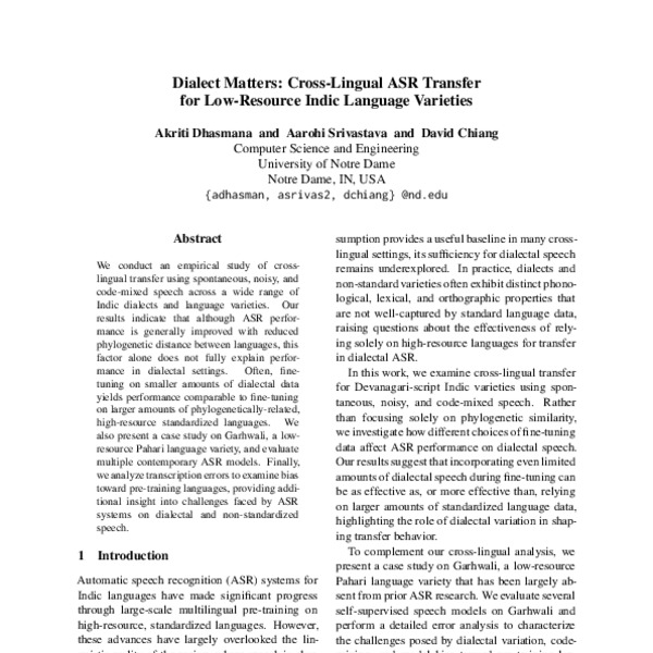 Dialect Matters: Cross-Lingual ASR Transfer for Low-Resource Indic ...
