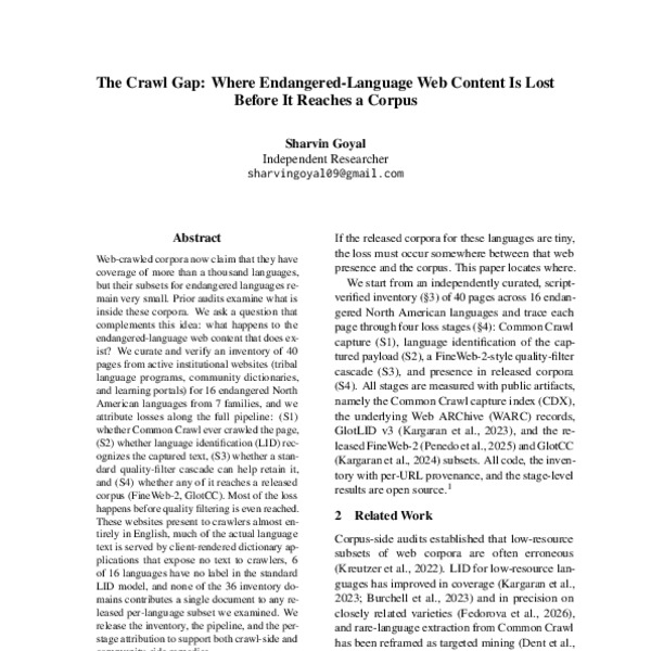 The Crawl Gap: Where Endangered-Language Web Content Is Lost Before It ...