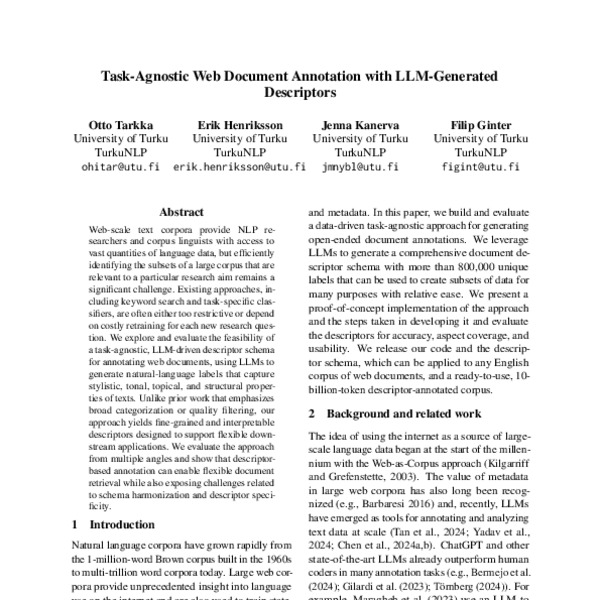 Task-Agnostic Web Document Annotation with LLM-Generated Descriptors ...