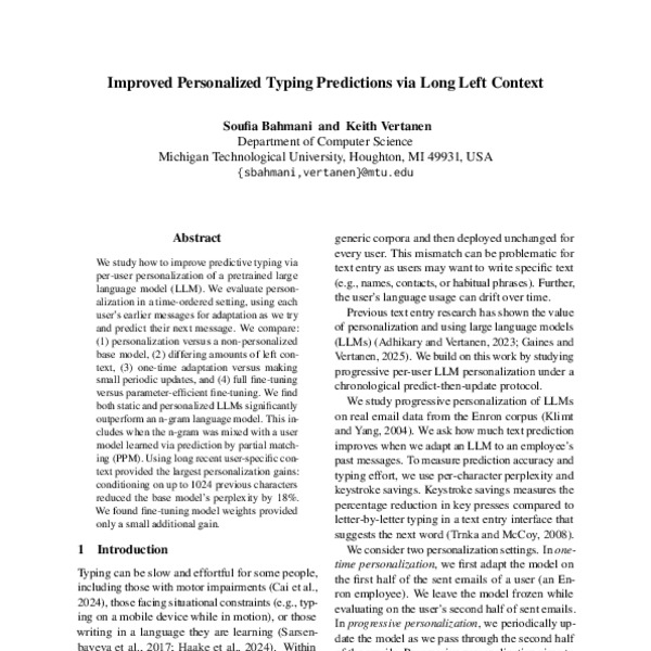Improved Personalized Typing Predictions via Long Left Context - ACL ...