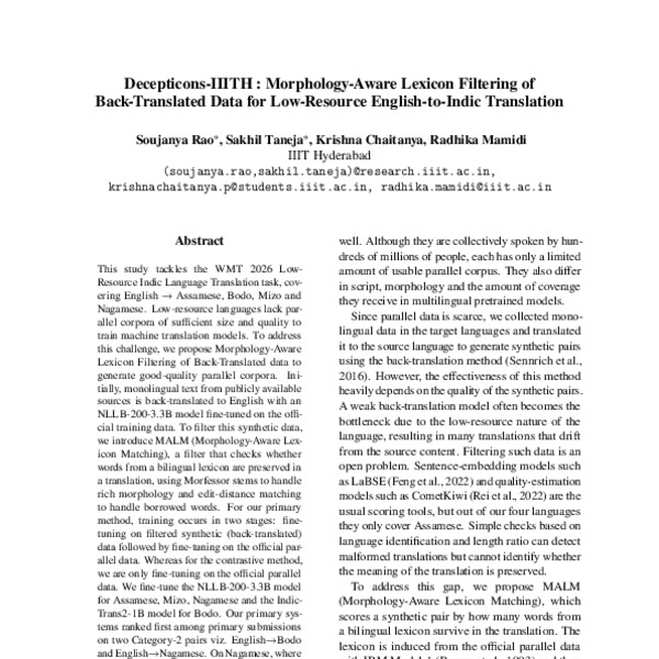 Decepticons-IIITH : Morphology-Aware Lexicon Filtering of Back ...