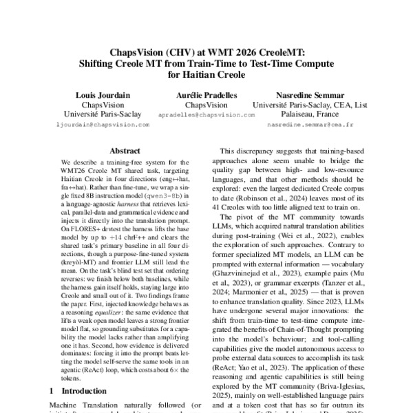 ChapsVision (CHV) at WMT 2026 CreoleMT: Shifting Creole MT from Train ...