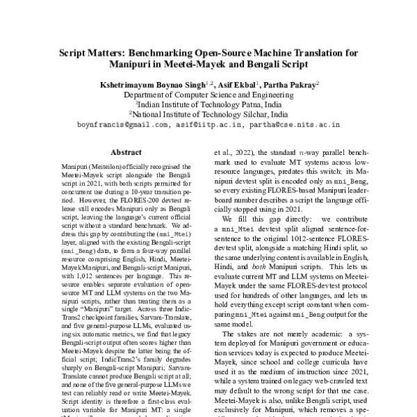 Script Matters: Benchmarking Open-Source Machine Translation for ...
