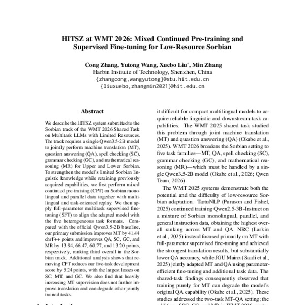 HITSZ at WMT 2026: Mixed Continued Pre-training and Supervised Fine ...
