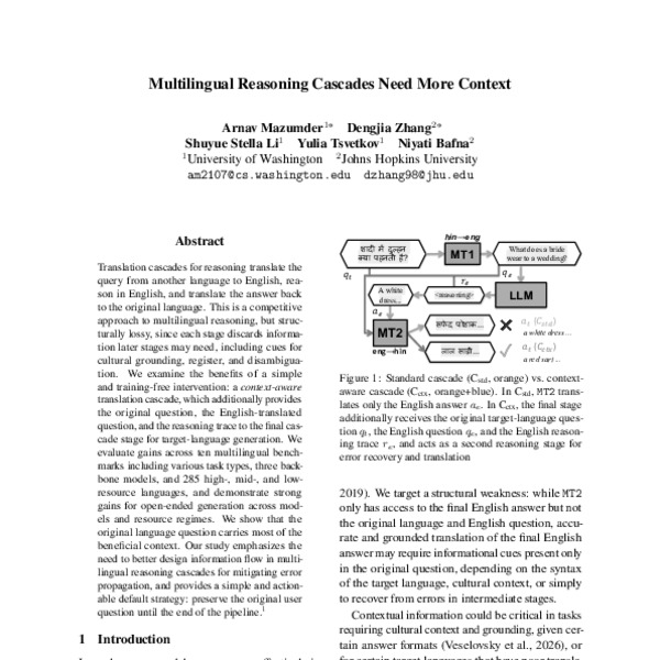 Multilingual Reasoning Cascades Need More Context - ACL Anthology