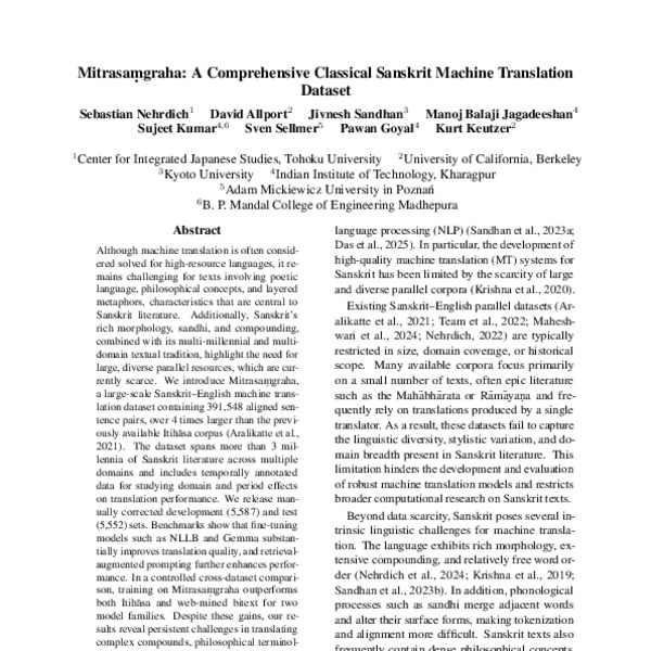Mitrasamgraha: A Comprehensive Classical Sanskrit Machine Translation ...