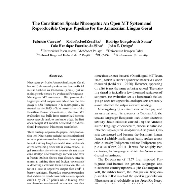The Constitution Speaks Nheengatu: An Open MT System and Reproducible ...