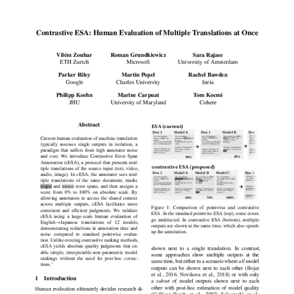 Contrastive ESA: Human Evaluation of Multiple Translations at Once ...