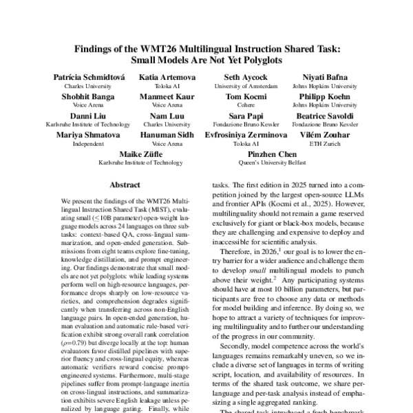 Findings of the WMT26 Multilingual Instruction Shared Task: Small ...