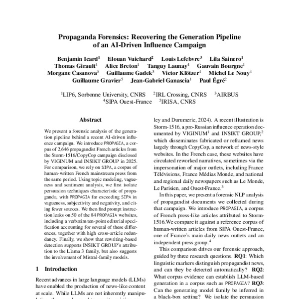 Propaganda Forensics: Recovering the Generation Pipeline of an AI ...