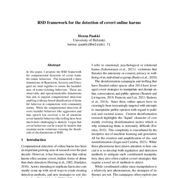 RSD framework for the detection of covert online harms - ACL Anthology